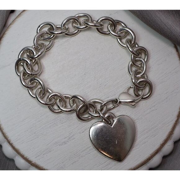 Retired James Avery 925 Cable With Large Heart Chain Bracelet 40G / 8in / 9.9mm - Picture 1 of 5